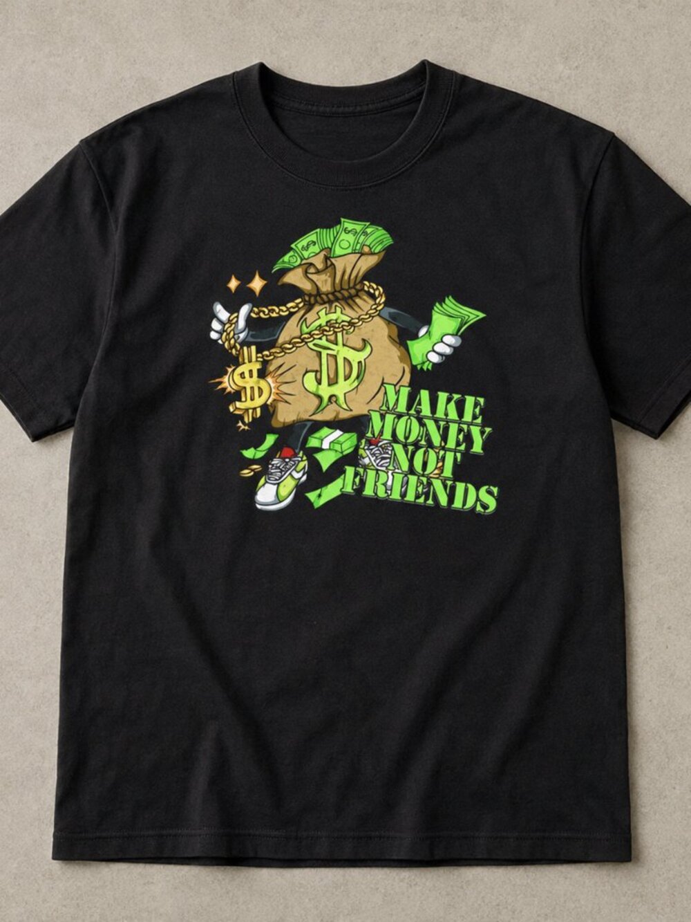 Make Money Not Friends Black Graphic T-Shirt Funny Hustle Streetwear Tee